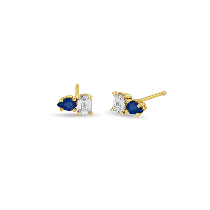 Zoë Chicco 14k Gold Pear Blue Sapphire & Emerald Cut Diamond Stud Earrings