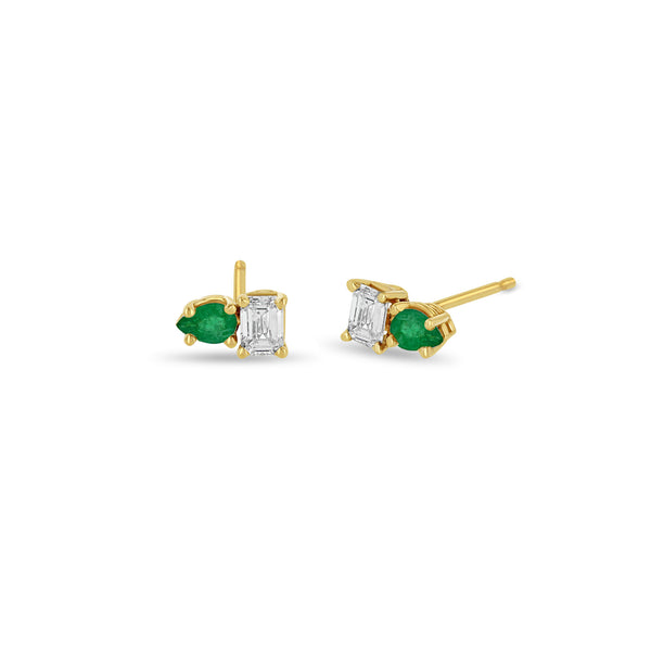 Zoë Chicco 14k Gold Pear Emerald & Emerald Cut Diamond Stud Earrings