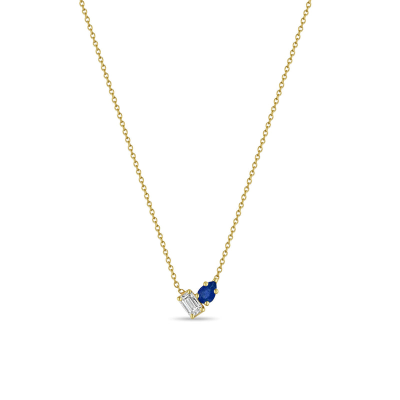 Zoë Chicco 14k Gold Pear Blue Sapphire & Emerald Cut Diamond Necklace