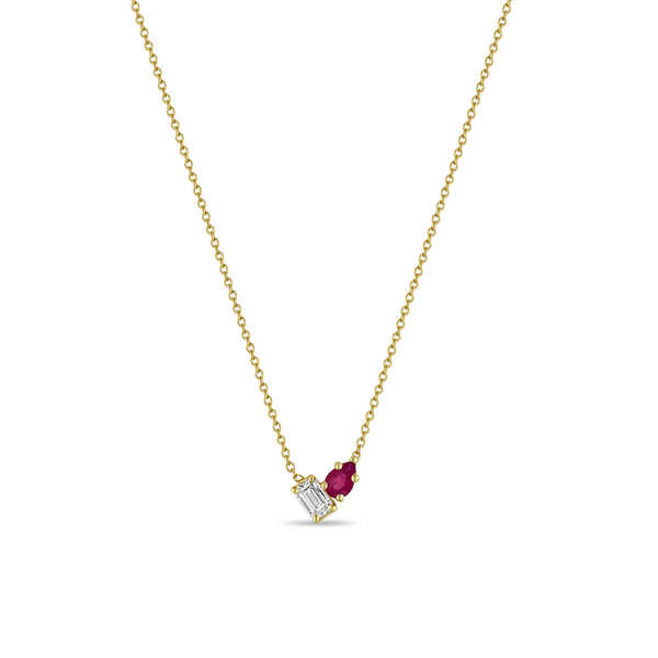 Zoë Chicco 14k Gold Pear Ruby & Emerald Cut Diamond Necklace