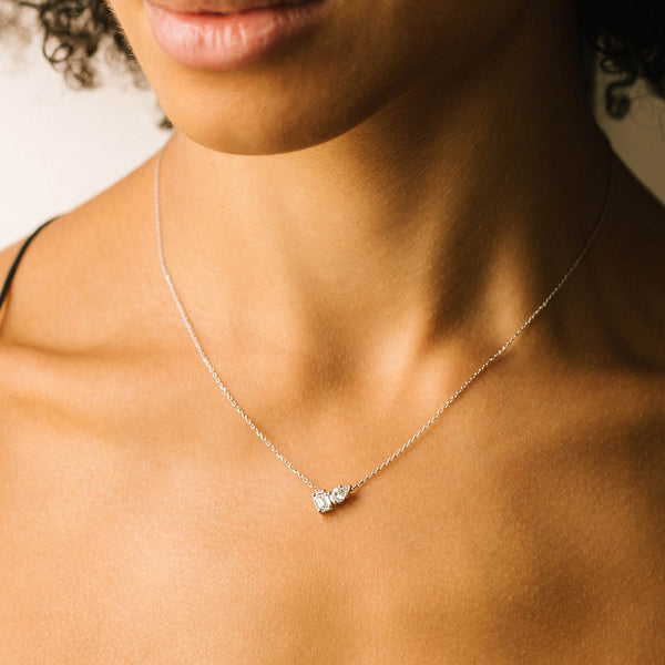 Platinum Mixed Pear & Emerald Cut Diamond Necklace