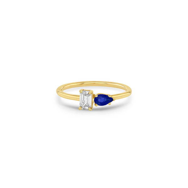 Zoë Chicco 14k Gold Pear Blue Sapphire & Emerald Cut Diamond Ring