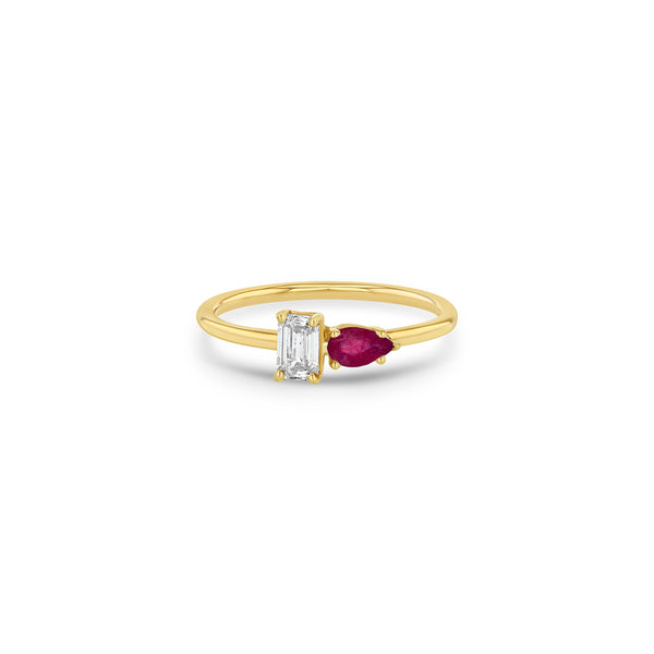 Zoë Chicco 14k Gold Pear Ruby & Emerald Cut Diamond Ring