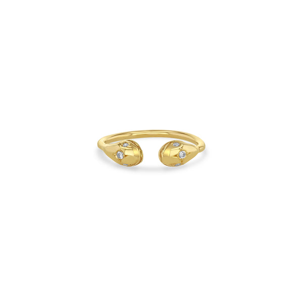 Zoë Chicco 14k Yellow Gold Double Snake Head with Diamonds Ring