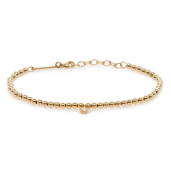 Zoë Chicco 14kt Small Gold Bead with Diamond Bezel Charm Bracelet