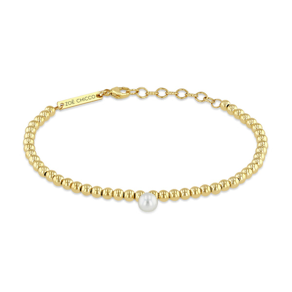 Zoë Chicco 14k Gold Pearl Charm Small Gold Bead Bracelet