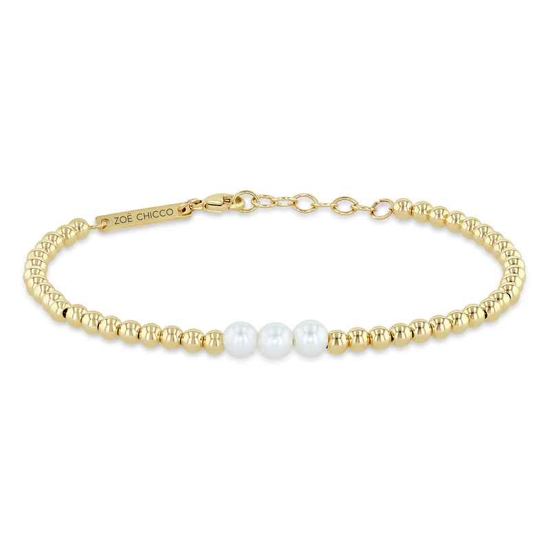 Zoë Chicco 14k Gold 3 Pearl Small Gold Bead Bracelet