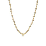 14k Small Gold Bead Necklace with Diamond Bezel Pendant