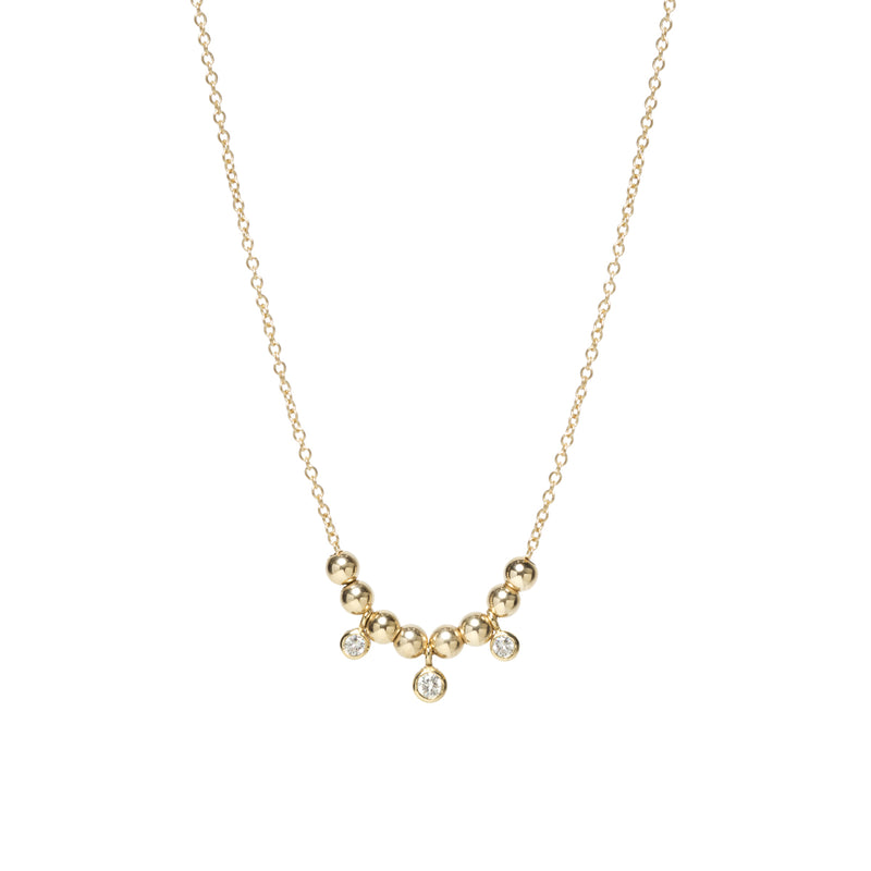 14k small gold bead & graduated bezel diamond necklace