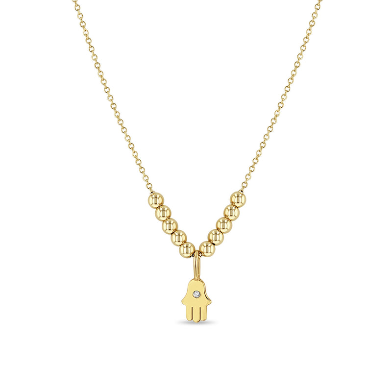 Zoë Chicco 14k Gold Bead & Diamond Hamsa Pendant Necklace