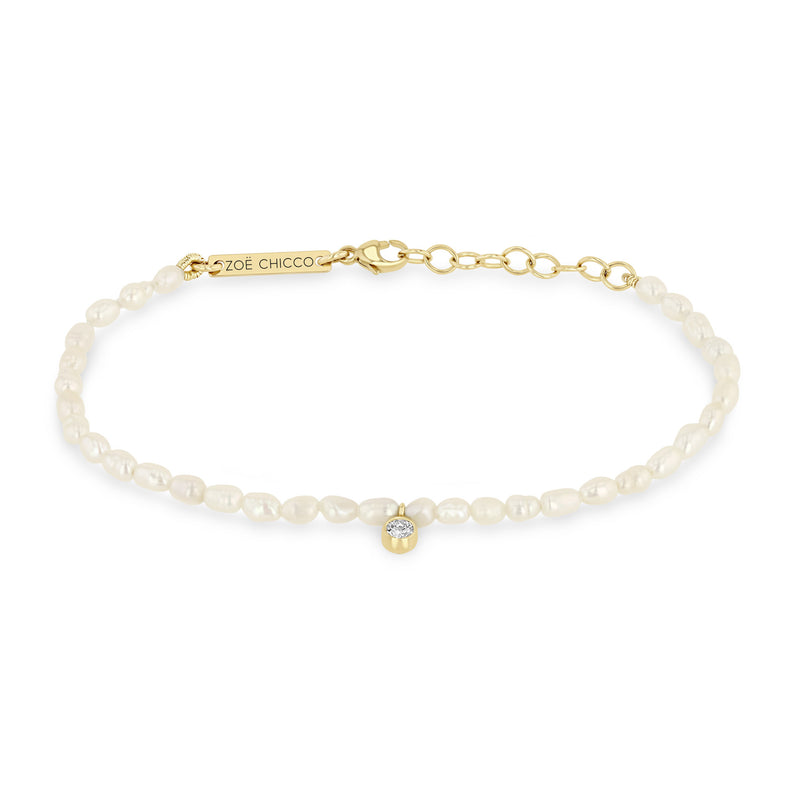 Zoë Chicco 14k Gold Diamond Charm Rice Pearl Bracelet