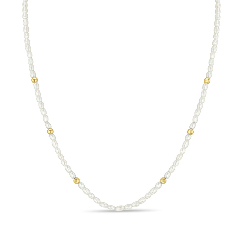 Zoë Chicco 14k 6 Gold Bead Station Rice Pearl Necklace