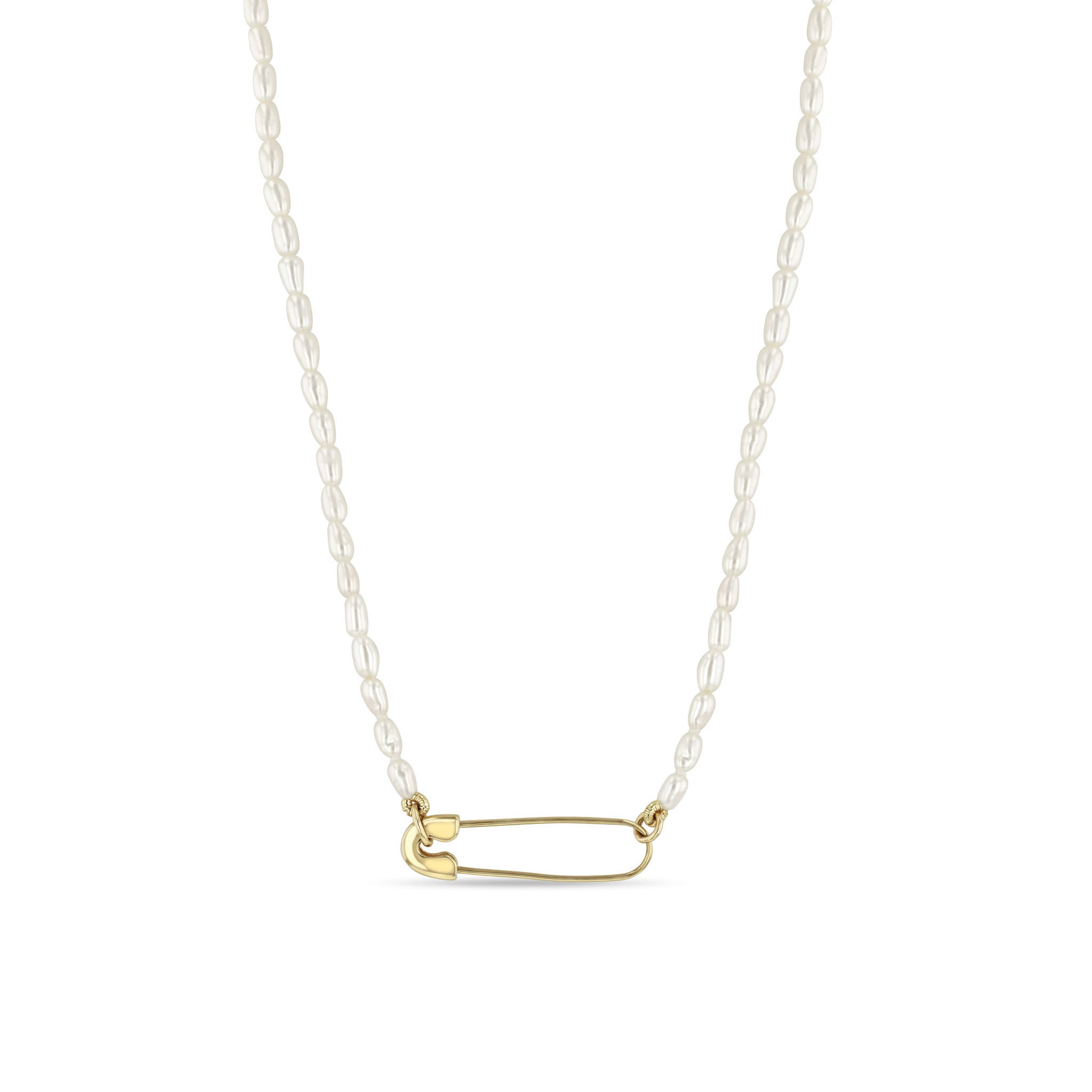 Zoë Chicco 14k Gold Safety Pin Rice Pearl Necklace