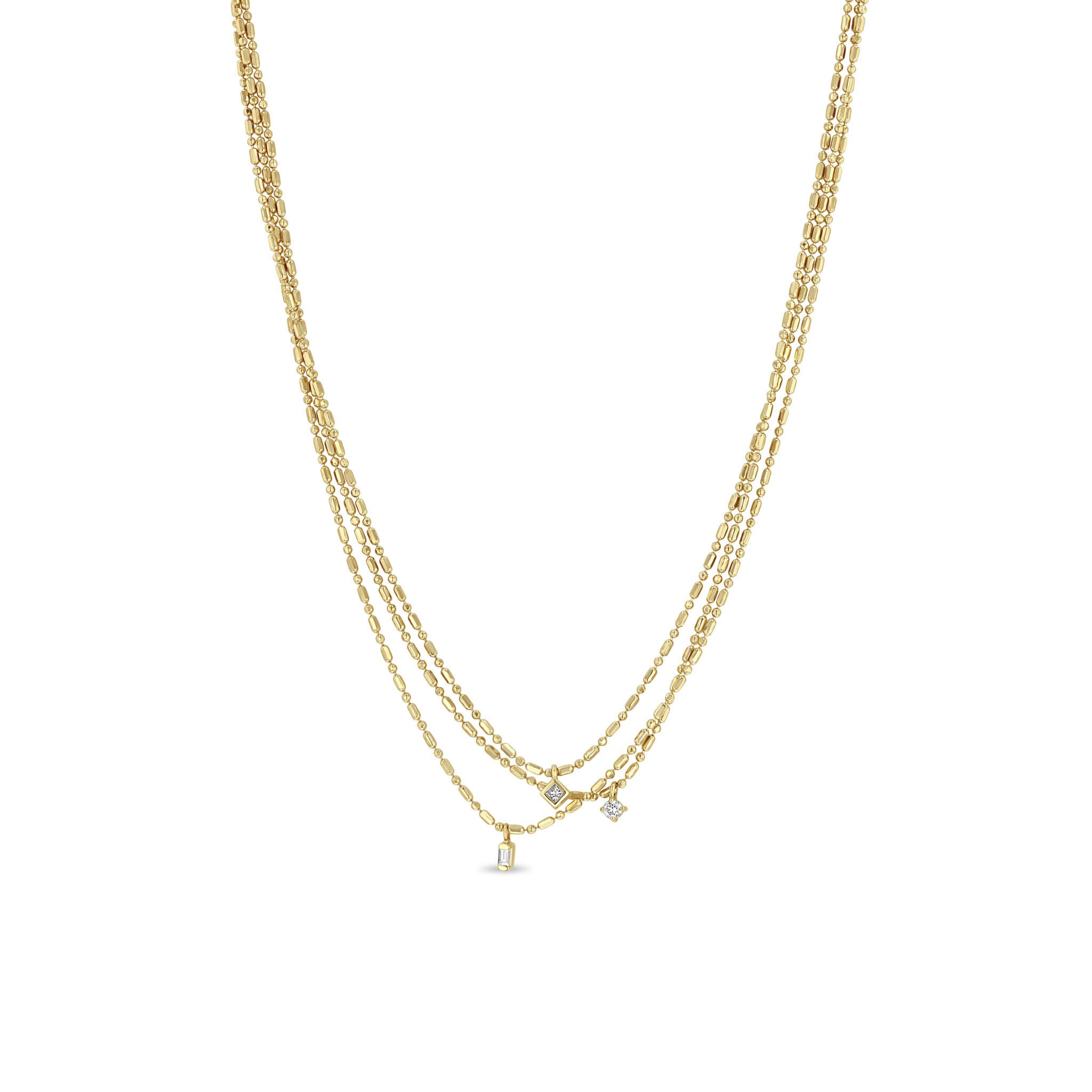 Zoë Chicco 14k Gold Mixed Diamond Triple Strand Tube Bar Chain Necklace