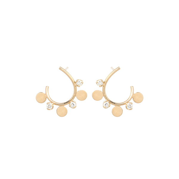 14k Itty Bitty Discs & Diamonds Front Facing Small Hoops - SALE