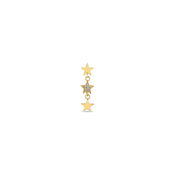 14k 3 Itty Bitty Gold & Pavé Diamond Star Short Drop Earring - SALE