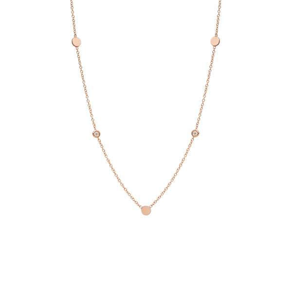 14k 3 itty bitty discs with floating diamonds station necklace
