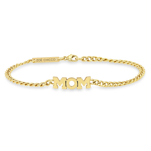Zoë Chicco 14k Gold 3 Letter Small Curb Chain Bracelet, MOM shown