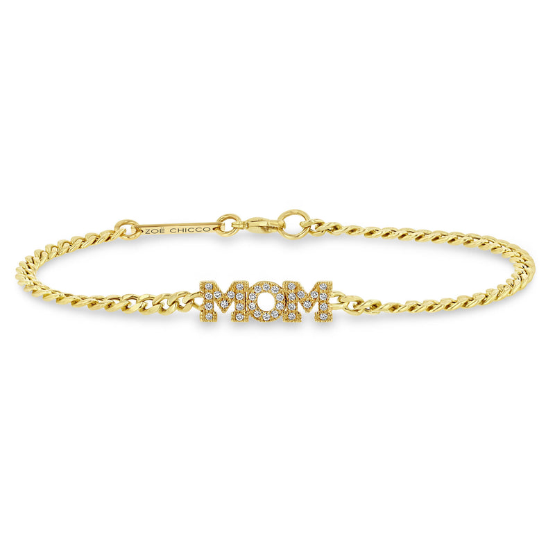 Zoë Chicco 14k Gold Pavé Diamond MOM Small Curb Chain Bracelet