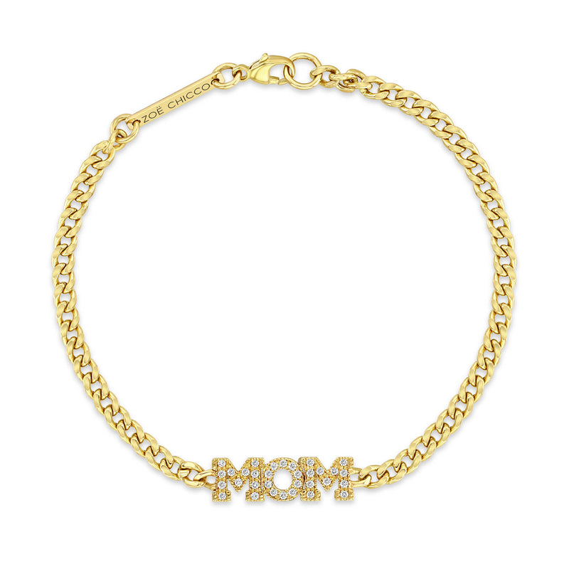 top down view of Zoë Chicco 14k Gold Pavé Diamond MOM Small Curb Chain Bracelet
