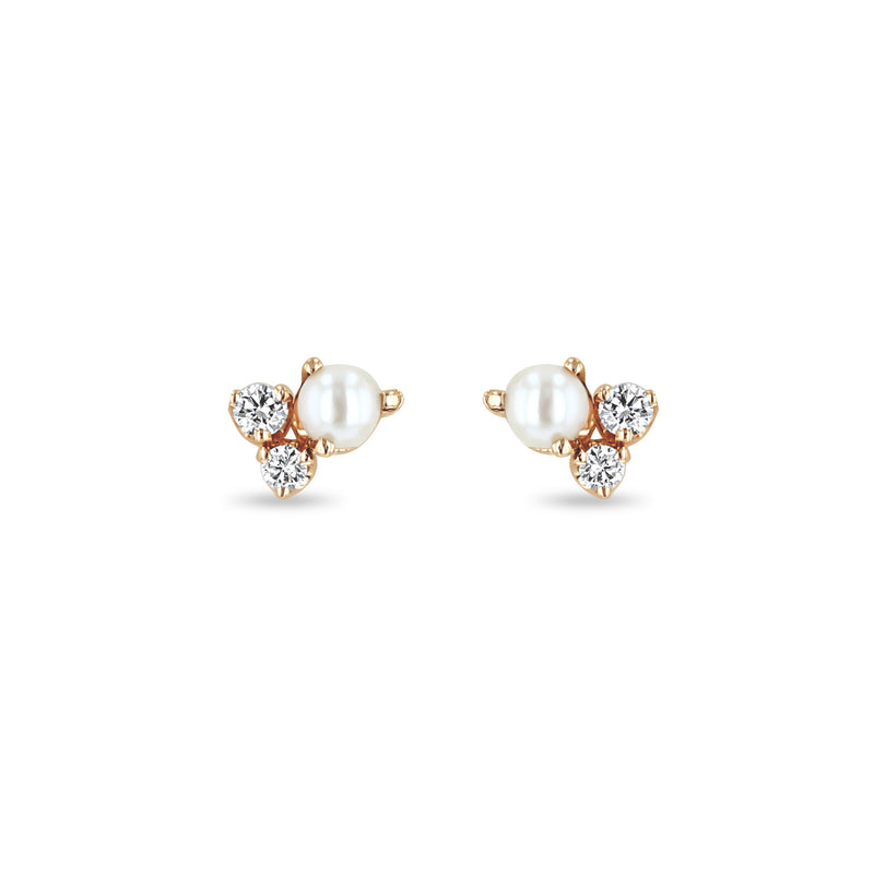 Zoë Chicco 14k Gold Mixed Prong Diamond & Pearl Cluster Stud Earrings
