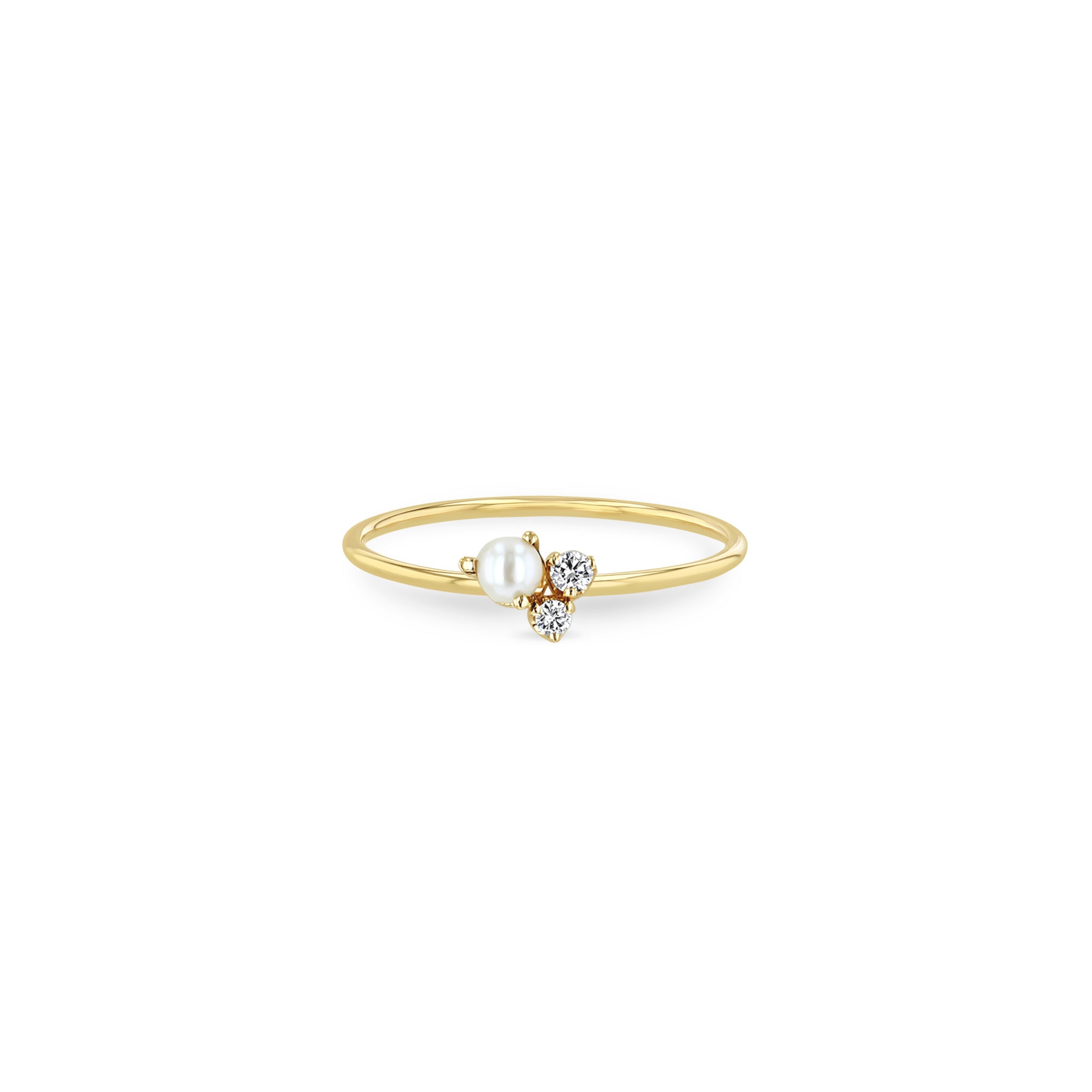 14k Mixed Prong Diamond & Pearl Cluster Ring