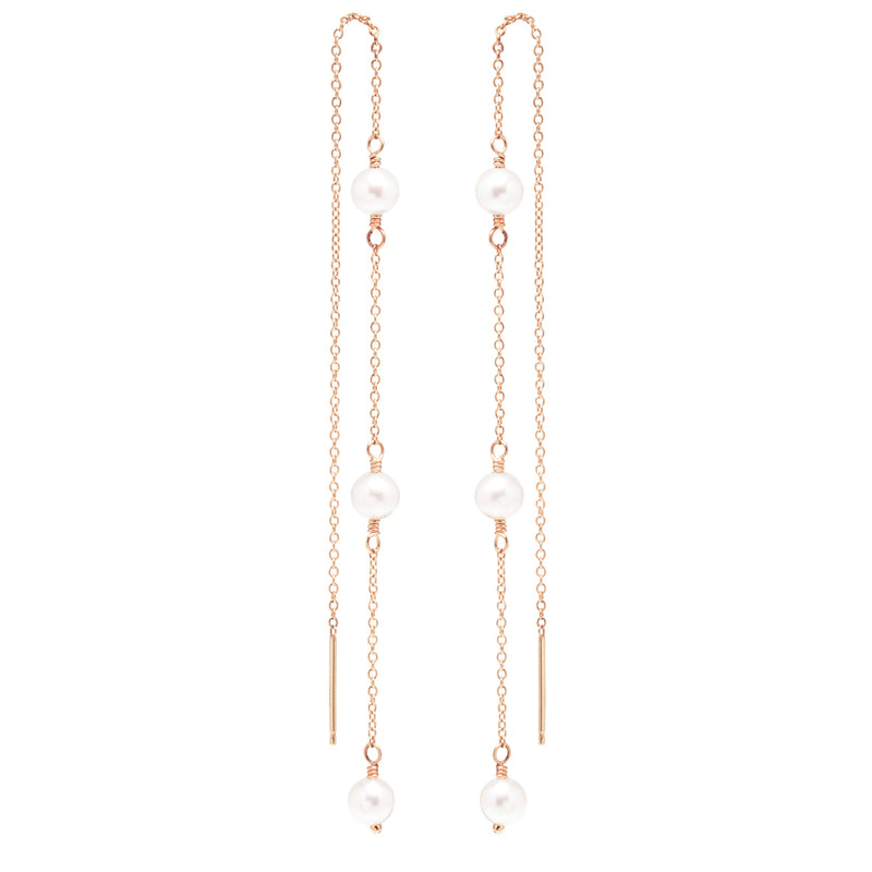 14k 3 Pearl Cable Chain Threader Earrings