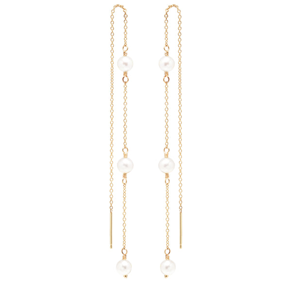 three pearl chain threader earrings