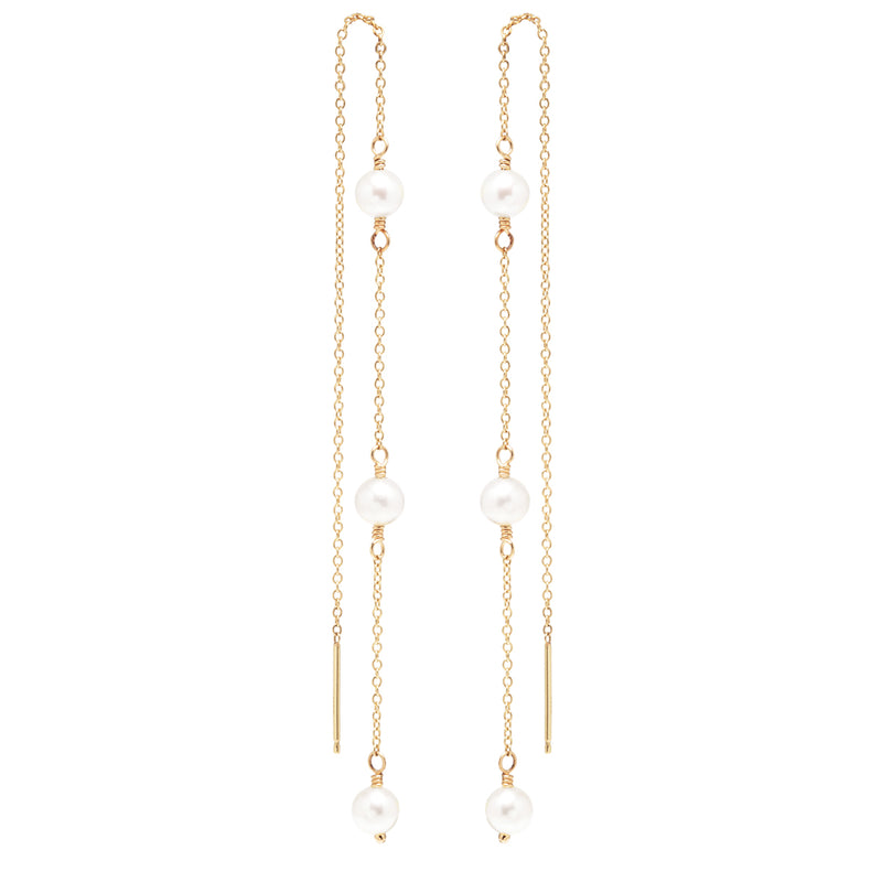 three pearl chain threader earrings