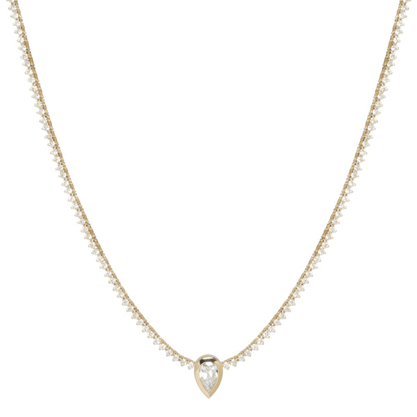 Zoë Chicco 14k Gold Prong Diamond Tennis Necklace with Pear Diamond Pendant