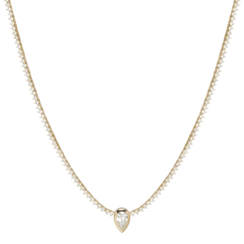 Zoë Chicco 14k Gold Prong Diamond Tennis Necklace with Pear Diamond Pendant