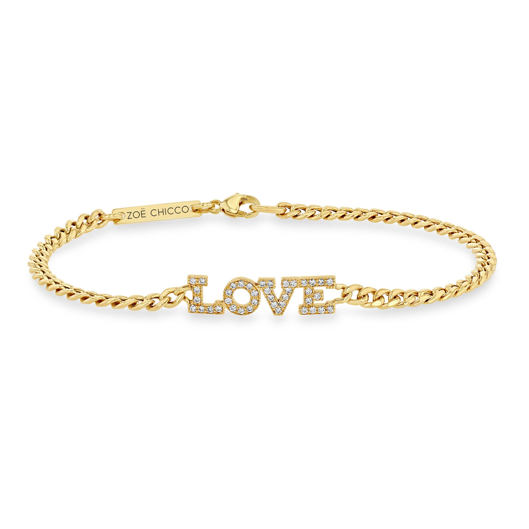 Zoë Chicco 14k Gold Pavé Diamond LOVE Small Curb Chain Bracelet