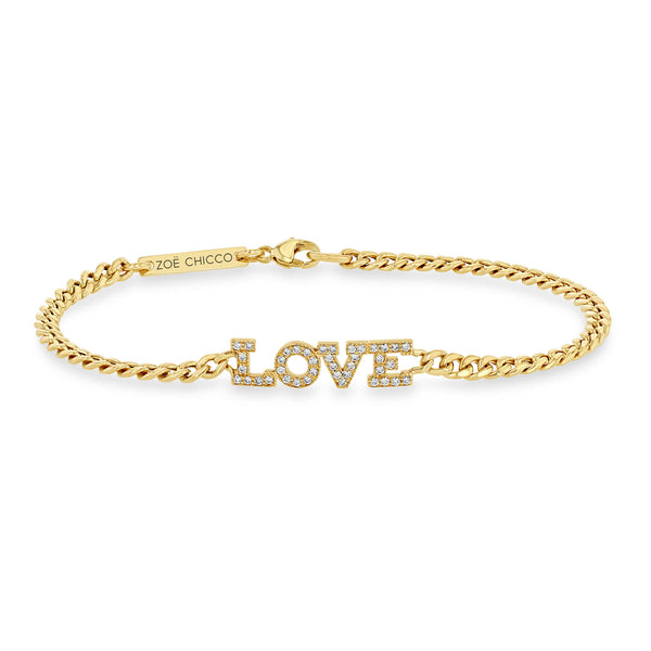 Zoë Chicco 14k Gold Pavé Diamond LOVE Small Curb Chain Bracelet