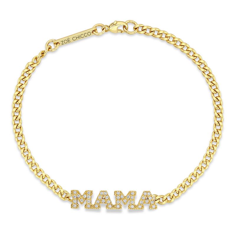 Zoë Chicco 14k Gold Pavé Diamond MAMA Small Curb Chain Bracelet