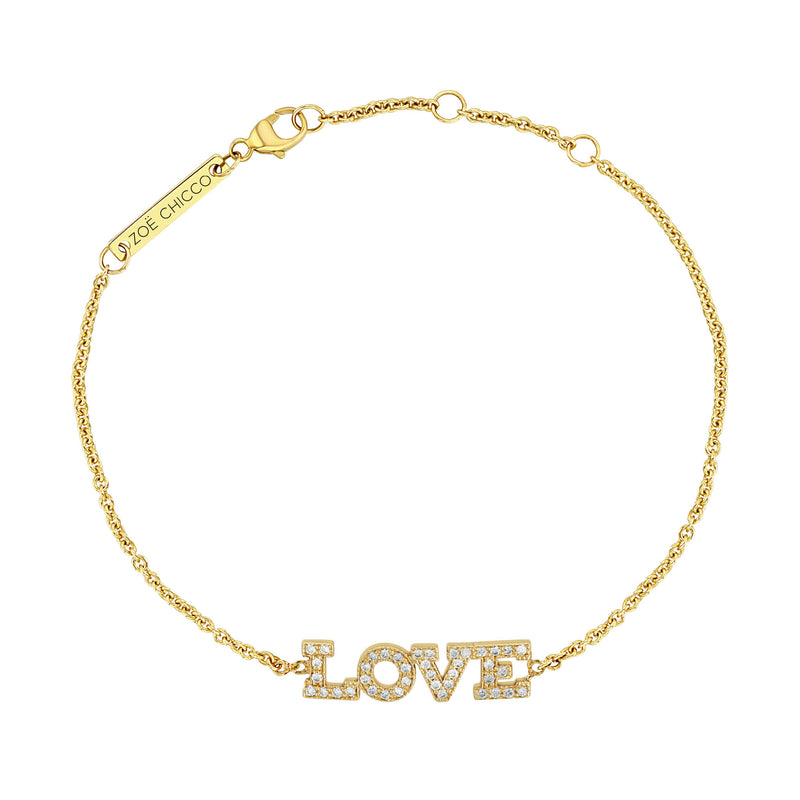 top down view of a Zoë Chicco 14k Gold Pavé Diamond LOVE Bracelet