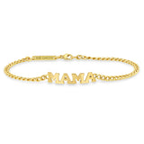 Zoë Chicco 14k Gold 4 Letter Small Curb Chain Bracelet, MAMA shown