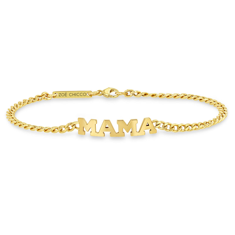 Zoë Chicco 14k Gold 4 Letter Small Curb Chain Bracelet, MAMA shown