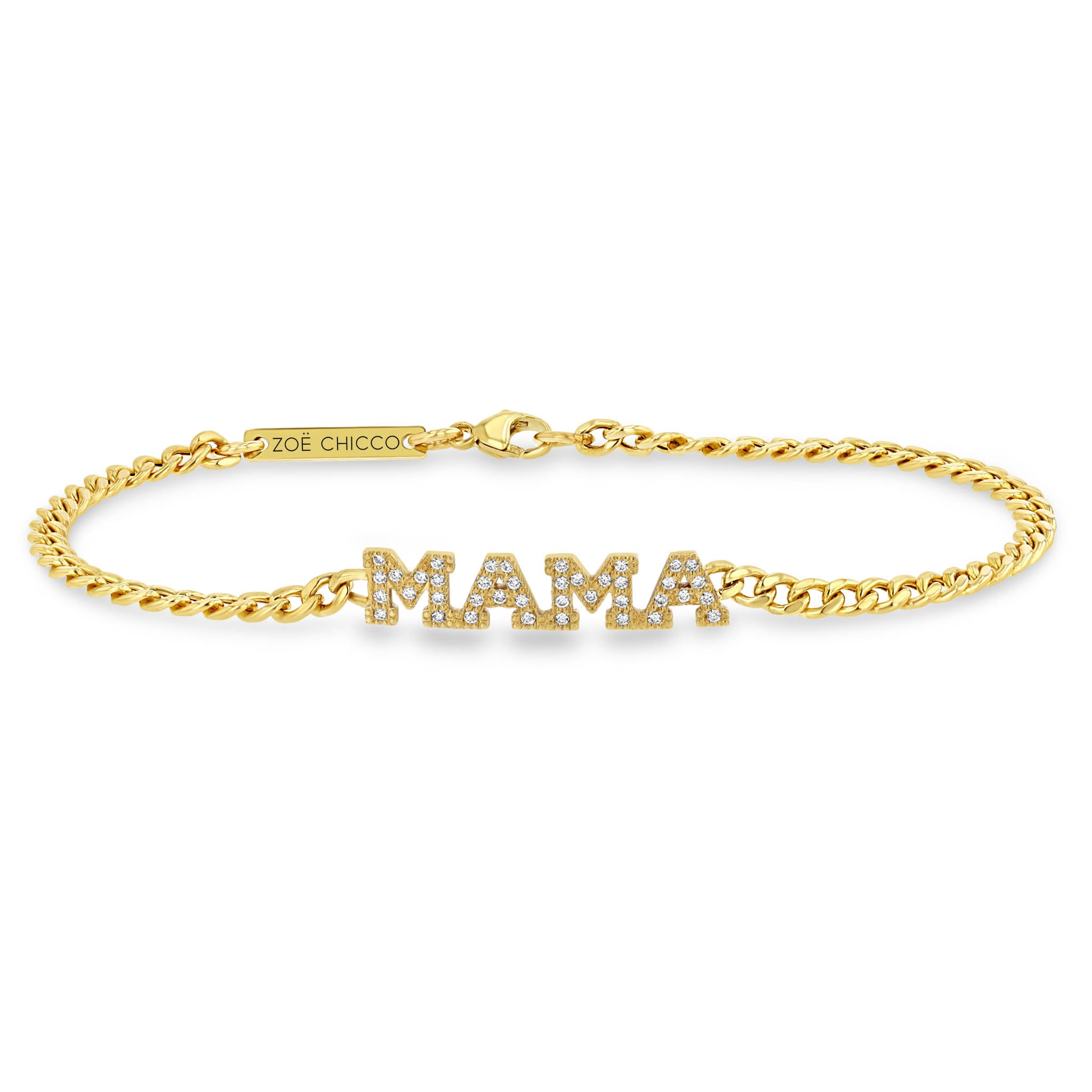 Zoë Chicco 14k Gold Pavé Diamond MAMA Small Curb Chain Bracelet