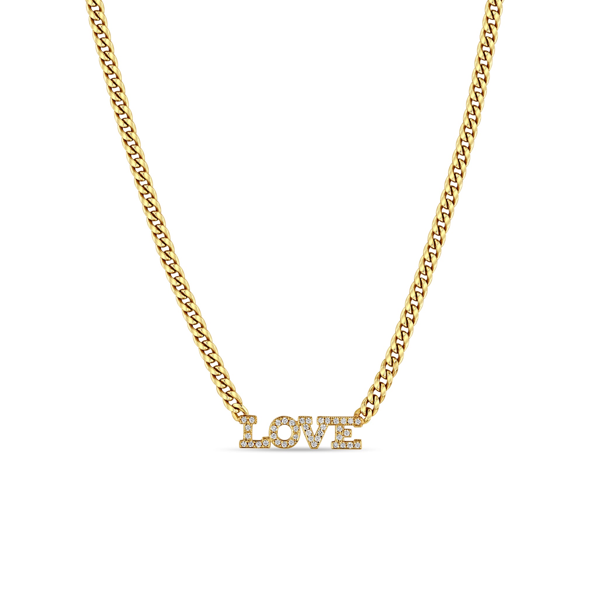 Zoë Chicco 14kt Gold Pavé Diamond 4 Letter Small Curb Chain Necklace