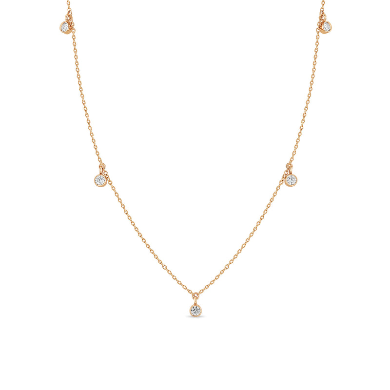 Zoë Chicco 14k Gold 5 Dangling 2.4mm Diamond Bezel Necklace