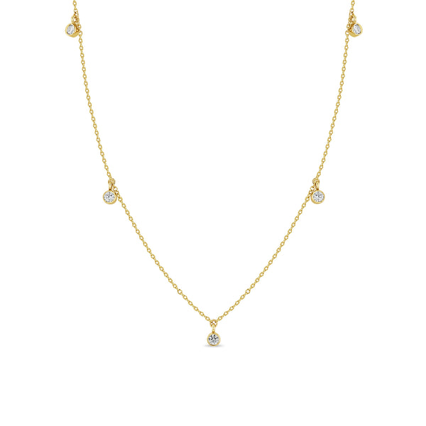 Zoë Chicco 14k Gold 5 Dangling 2.4mm Diamond Bezel Necklace