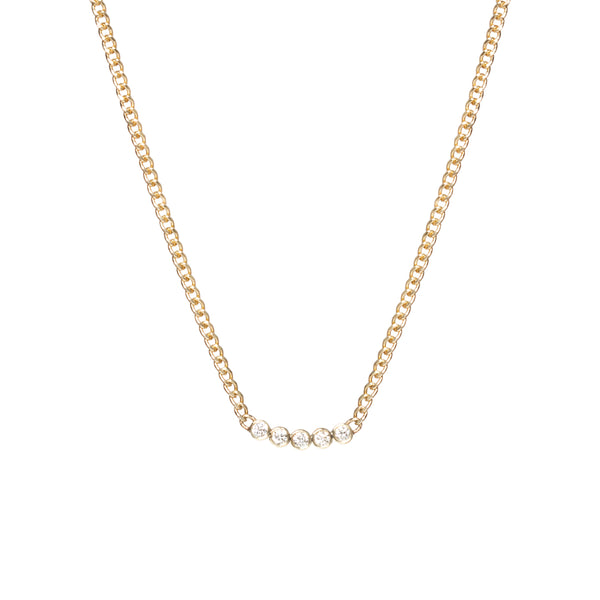 Zoë Chicco 14k Gold 5 Diamond Bezel Bar Extra Small Curb Chain Necklace