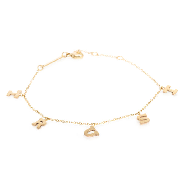 Zoe Chicco 14kt Gold Dangling Scattered Initial Bracelet spelling out TRUST