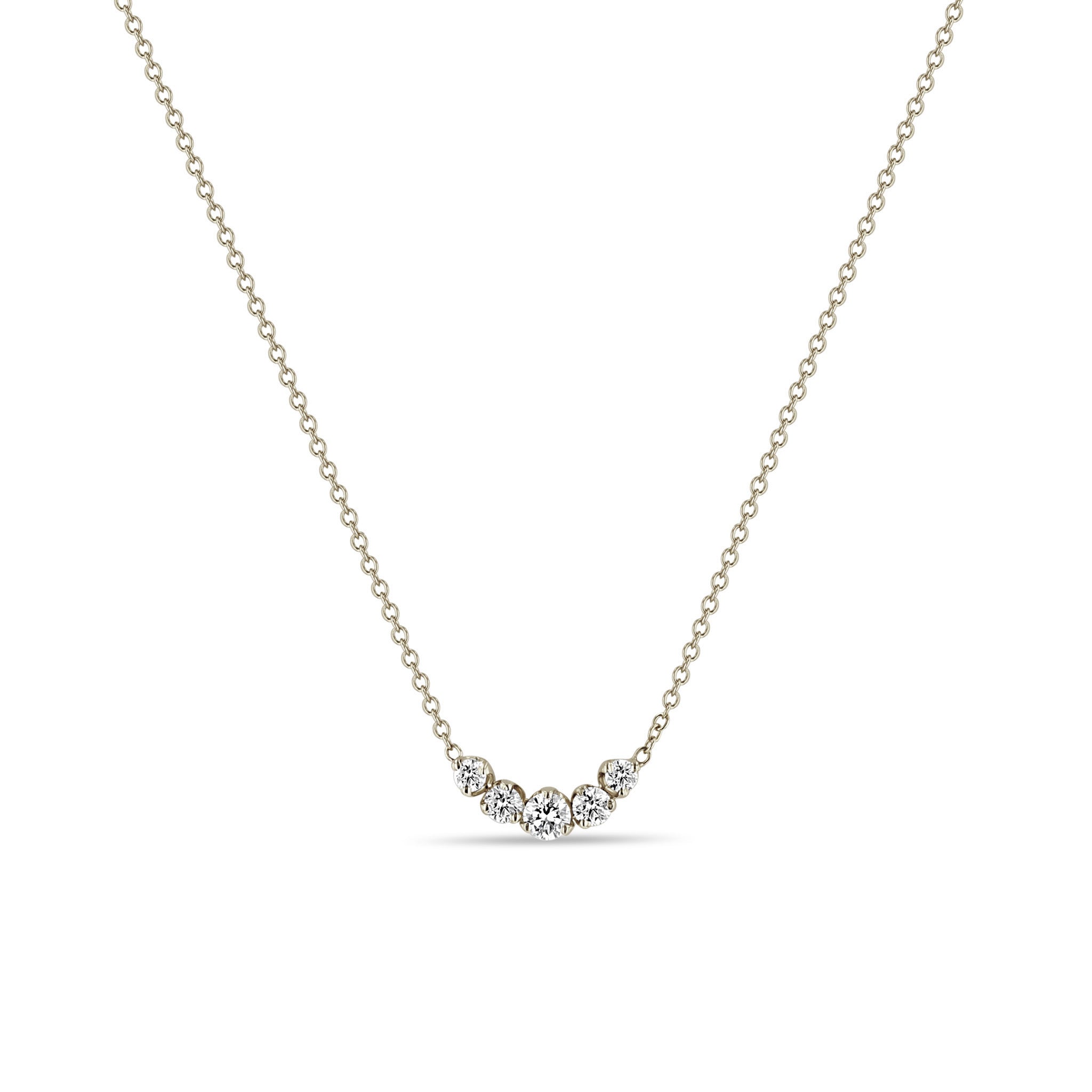 Zoë Chicco 14k White Gold 5 Graduated Prong Diamond Necklace