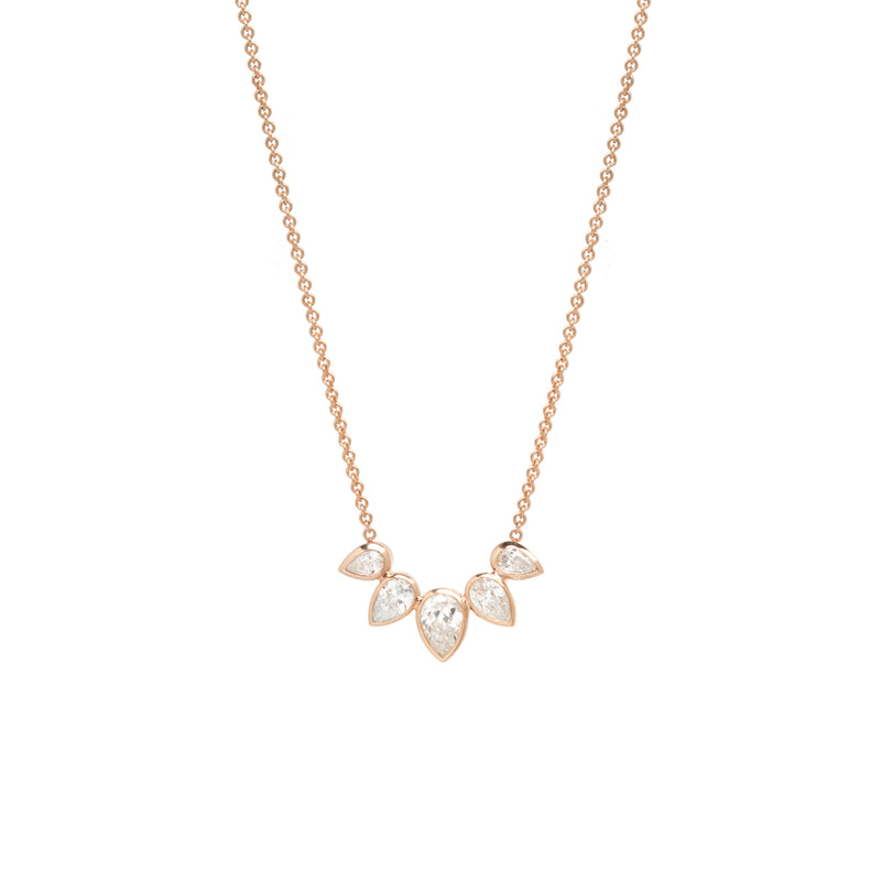 14k 5 Pear Diamond Fan Necklace