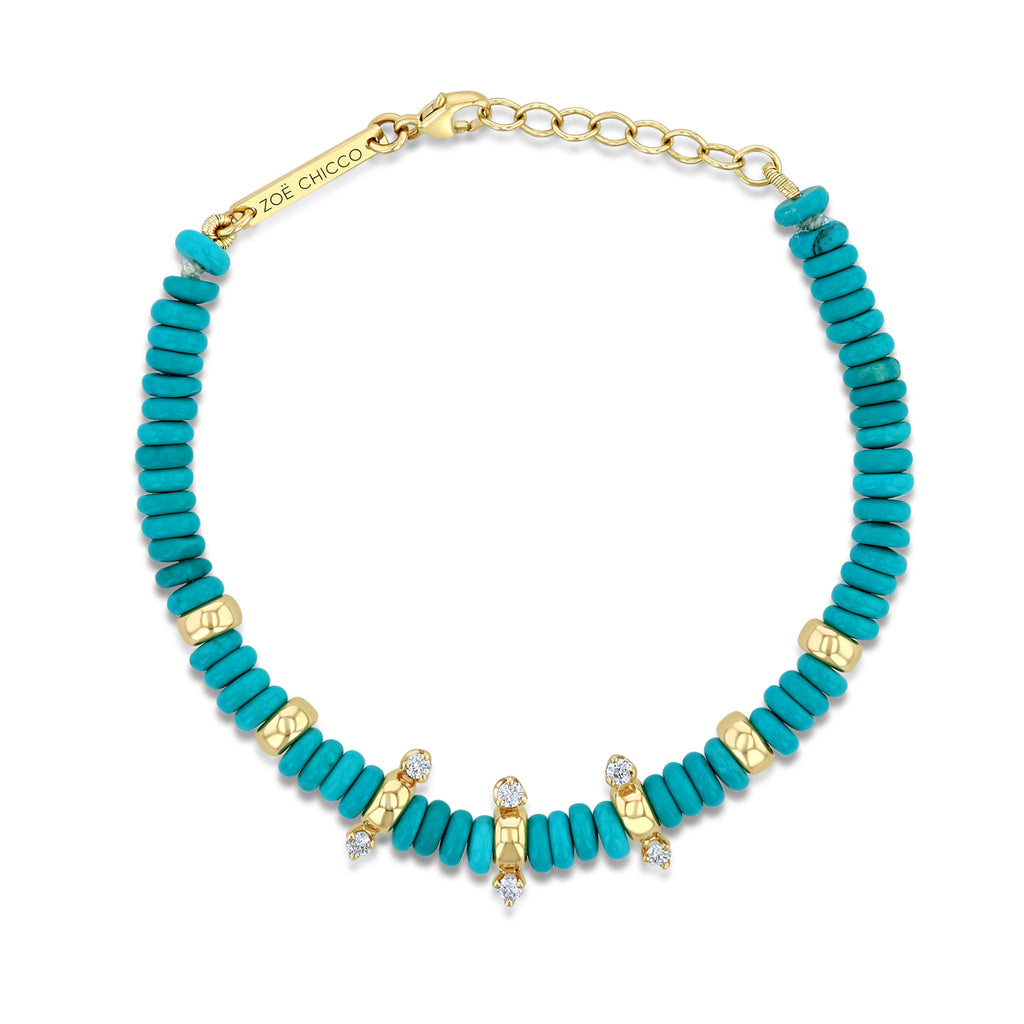 Zoë Chicco 14k Gold & Turquoise Rondelle Bead Bracelet with 2 Diamonds ...