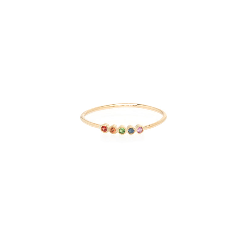 14k 5 Tiny Rainbow Sapphires Bezel Ring