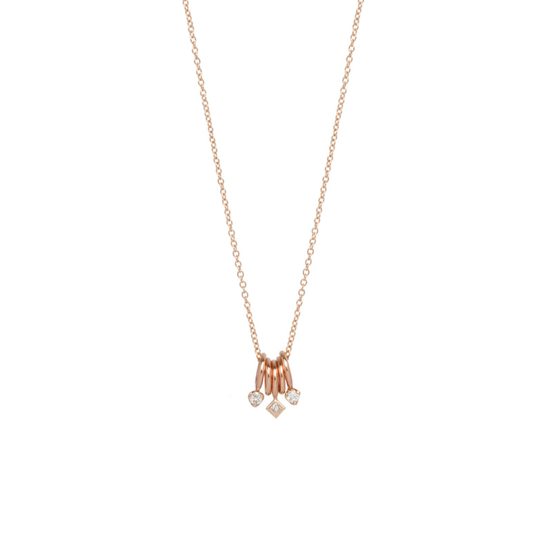 Zoë Chicco 14kt Gold 5 Tiny Rings Necklace with Mixed Diamonds