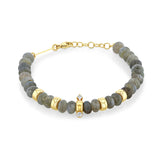 Front view of Zoë Chicco 14k Gold & Labradorite Rondelle Bead Bracelet with 2 Prong Diamonds