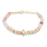 Front view of Zoë Chicco 14k Gold & Faceted Pink Opal Rondelle Bead Bracelet with 2 Prong Diamonds